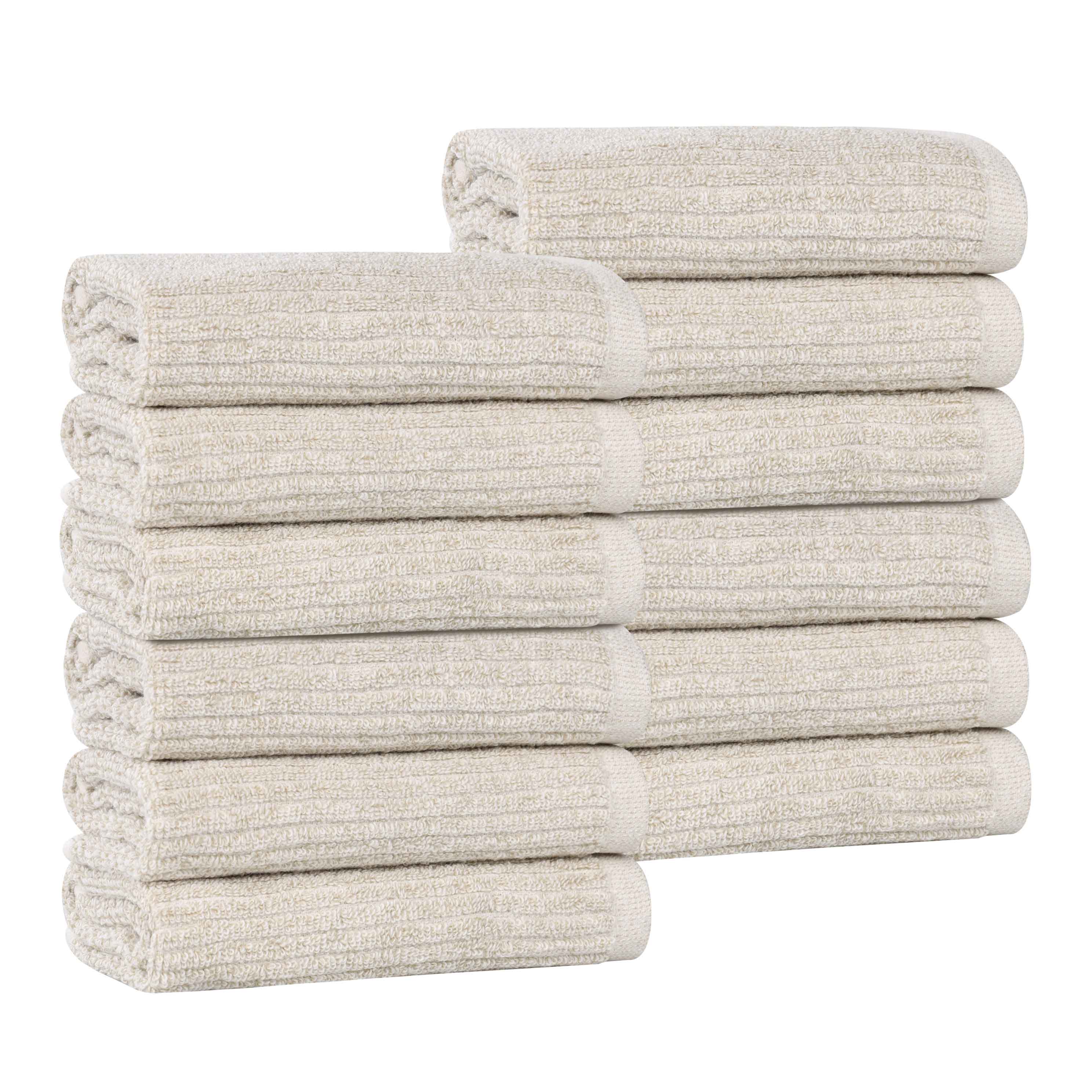 Premium Cotton Blend Solid Ribbed Face Towels & Washcloths Set of 12 - Soft, Absorbent & Quick-Drying for Spa, Bathroom & Travel Use