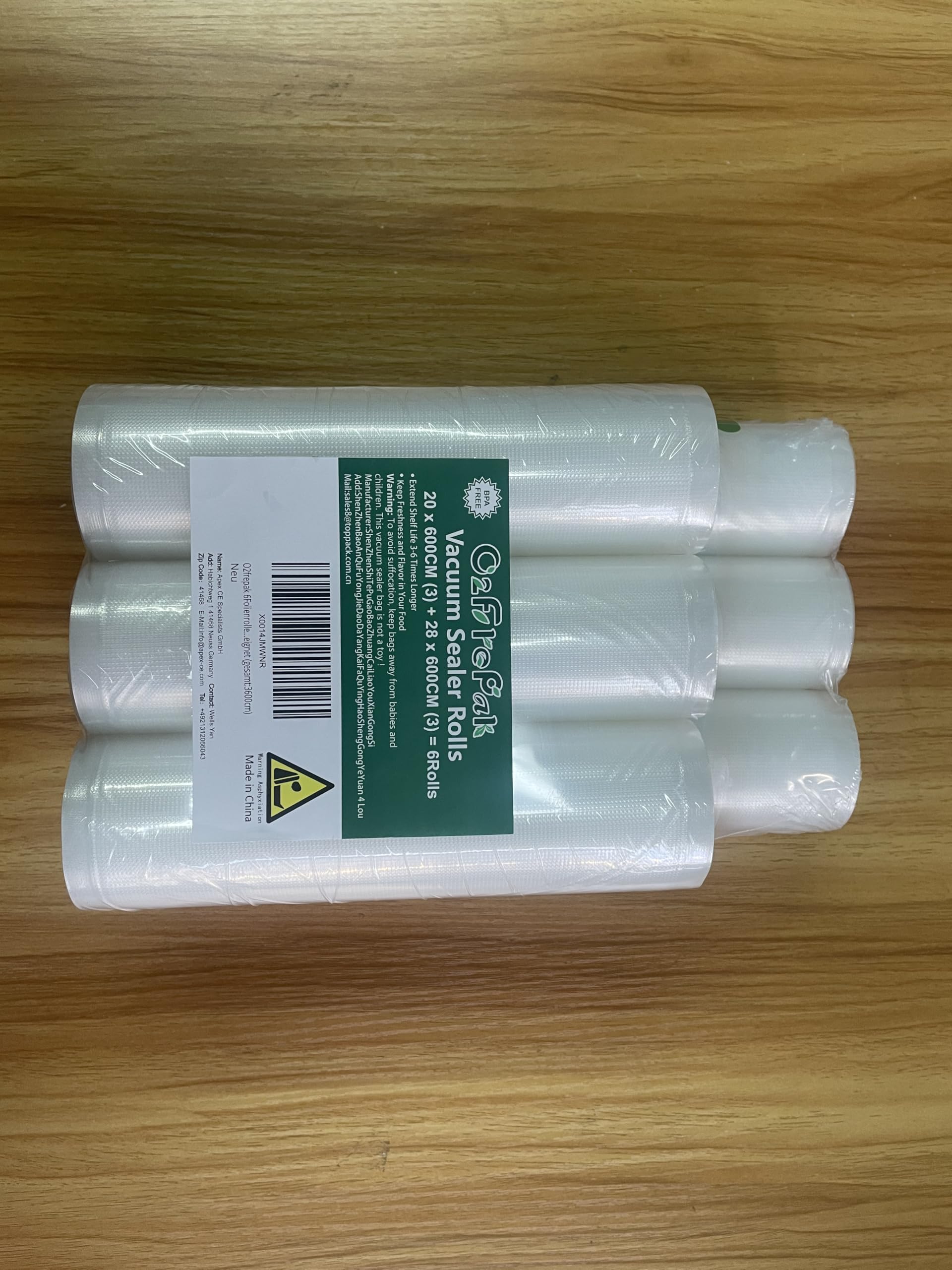 O2frepak 6 Rolls Vacuum Sealer Bags - 3 Rolls 20x600cm & 3 Rolls 28x600cm | BPA Free, LFGB Certified | Food Storage Bags for Vacuum Sealing Machine | Perfect for Freezing, Sous Vide & Meal Prep