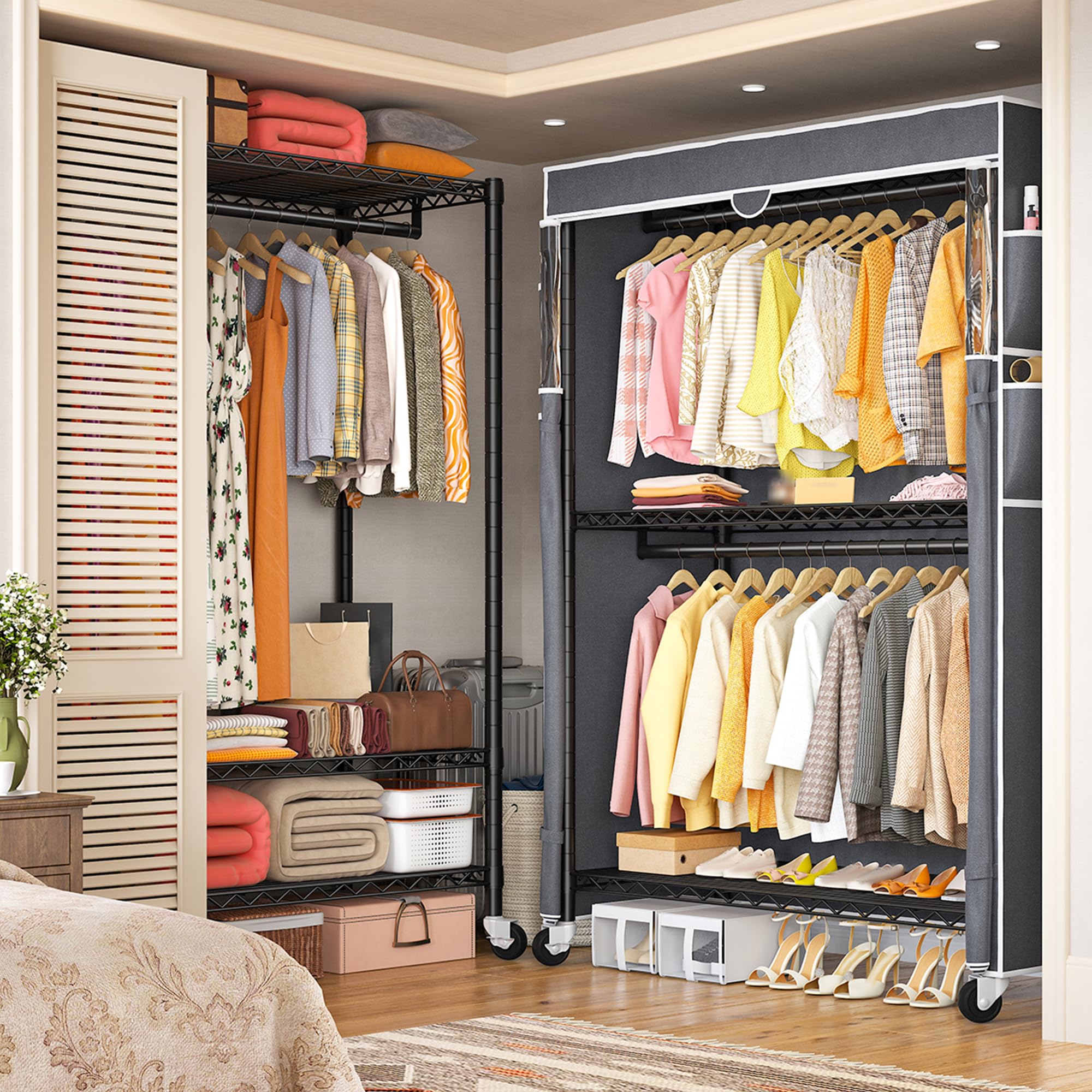 Raybee Heavy Duty Rolling Clothes Rack with Cover - 81