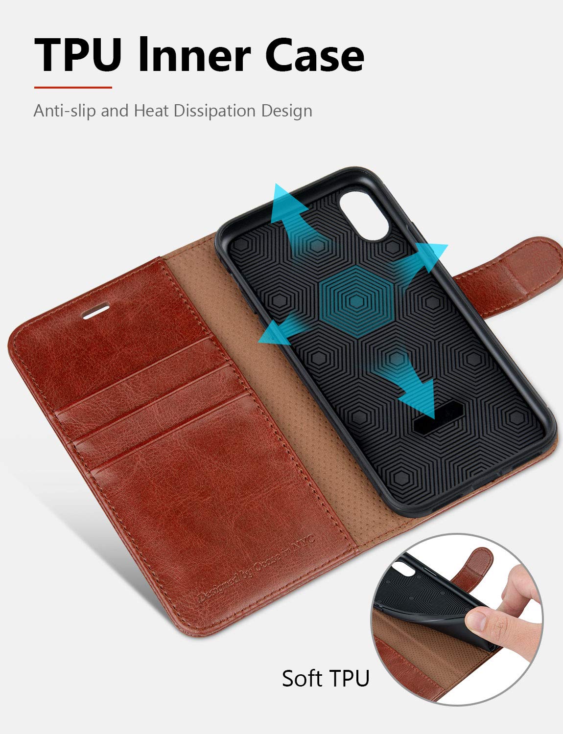 Premium Leather Wallet Case for iPhone X/10 with Wireless Charging, Card Slots & Kickstand - Stylish Flip Cover for Everyday Use (Blue) | Perfect for Work, Travel & Hands-Free Viewing