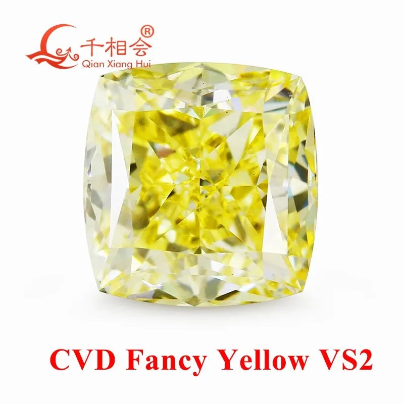 1ct VS2 Clarity Fancy Yellow CVD Lab Grown Diamond - Cushion Shape, GEMID Certified Loose Stone for Engagement Rings & Fine Jewelry