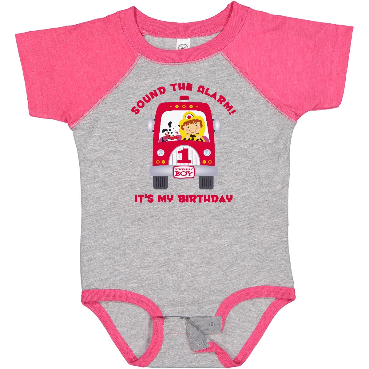 Inktastic Fire Truck 1st Birthday Bodysuit for Baby Boys - Cute Outfit for Birthday Party, Photo Shoot & Special Occasions