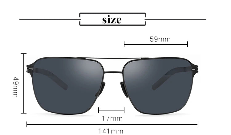 Black Full Rim Square Double Bridge Stainless Steel Sunglasses for Men - UV Protection, Polarized, Fashionable Eyewear - Perfect for Driving, Outdoor Sports & Daily Wear