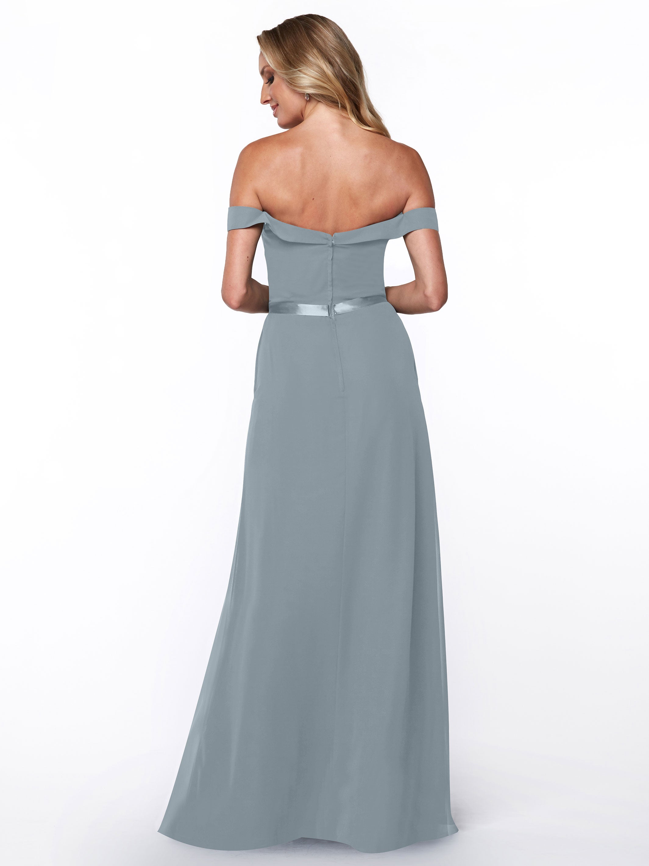 Elegant Off-The-Shoulder Chiffon A-Line Bridesmaid Dress with Sash - Perfect for Weddings, Formal Events & Special Occasions