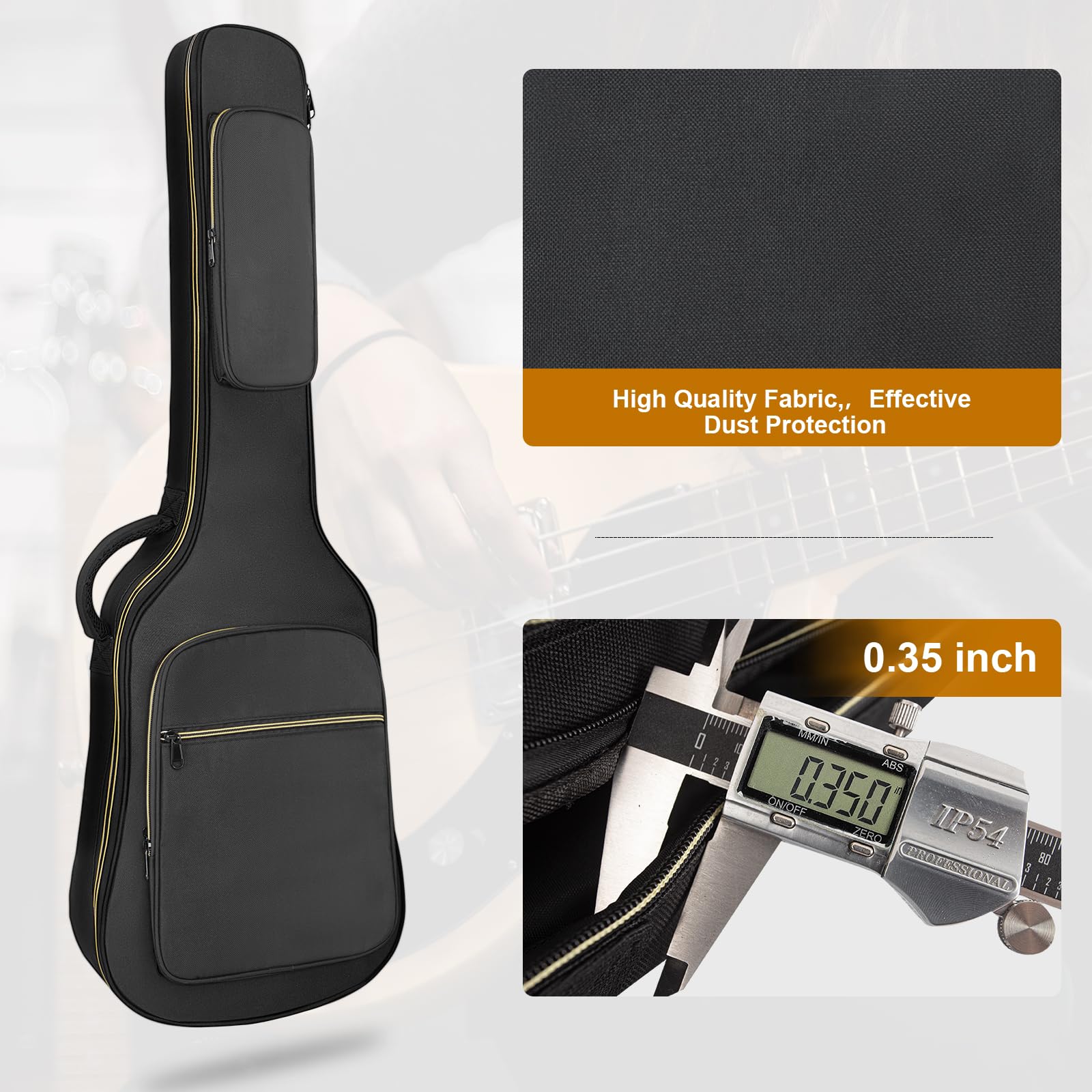 Electric Guitar Gig Bag with 0.35 Inch Thick Padding - Adjustable Shoulder Straps & Storage Pocket - Black Soft Case for Electric Guitar - Perfect for Travel, Gigging & Music Practice