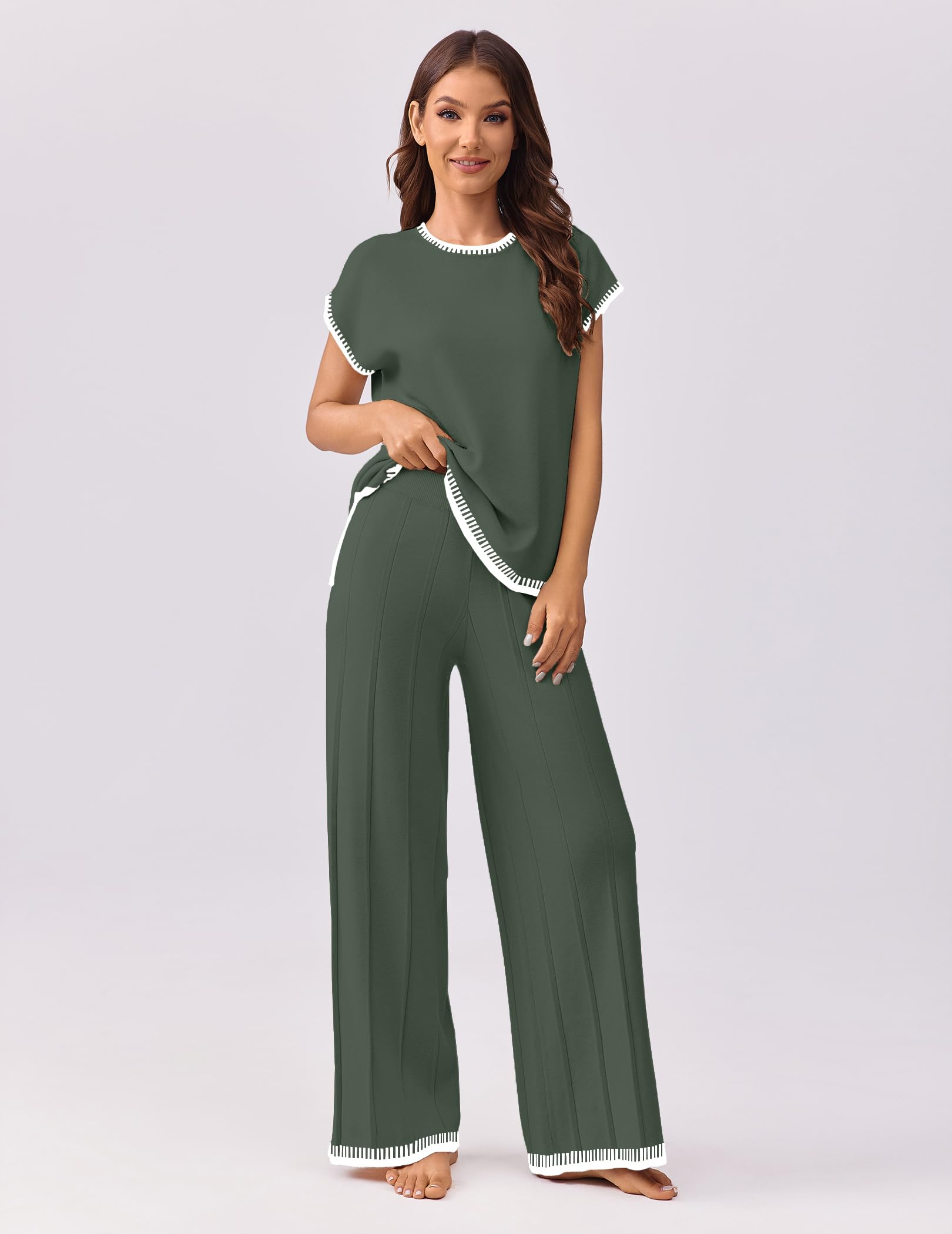 Ekouaer Women's Knit Sweater and Wide Leg Pants Lounge Set - 2 Piece Matching Outfit for Casual Wear, Home Comfort & Fall Fashion