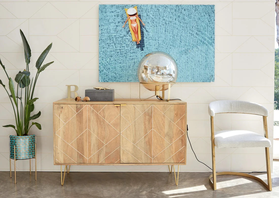 Gfine Solid Mango Wood & Iron Sideboard with 2 Doors - 101x45x88cm - Modern Storage Cabinet for Living Room, Dining Room & Entryway