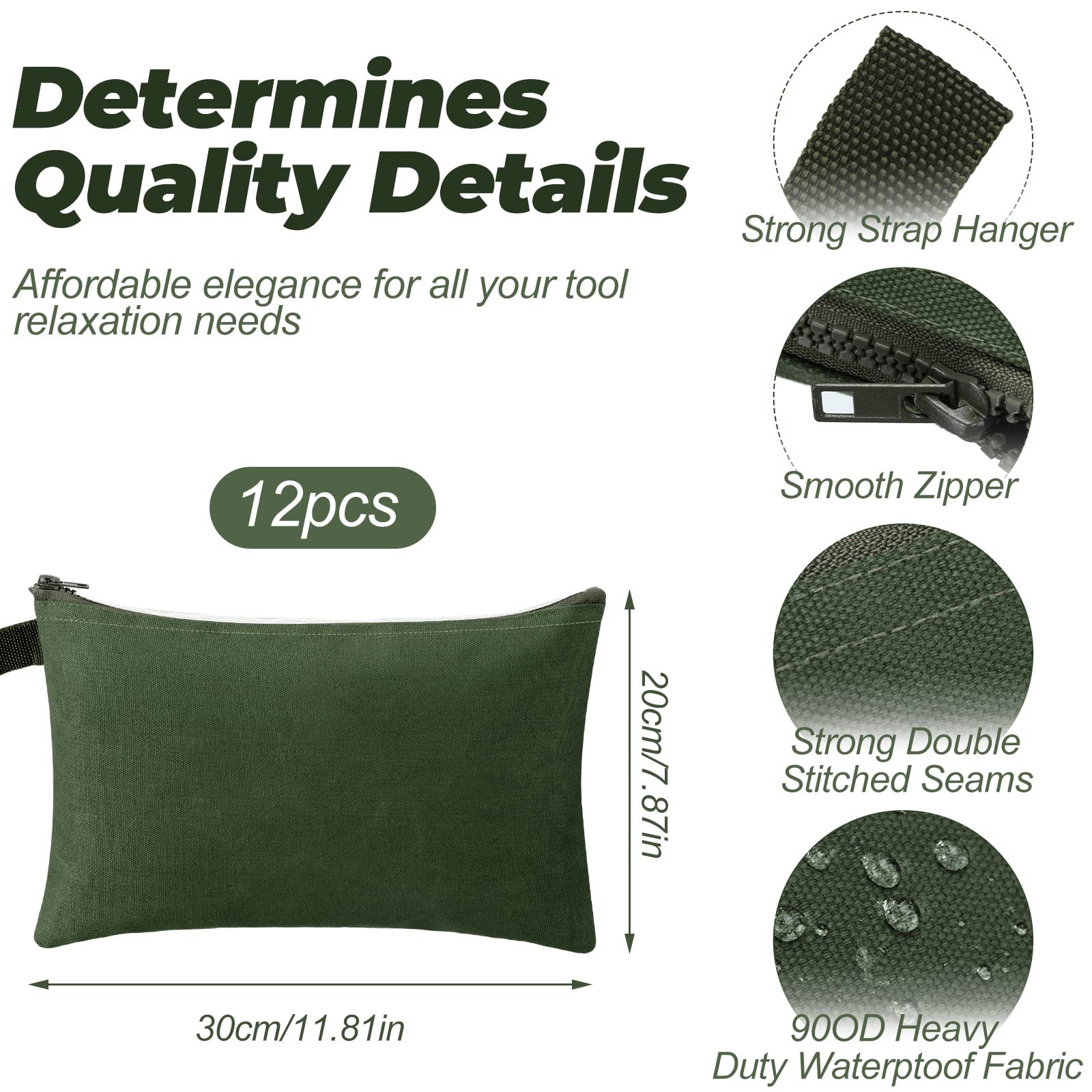 12-Piece Heavy Duty Canvas Tool Organizer Bags - 16oz Zippered Utility Pouches (11.8