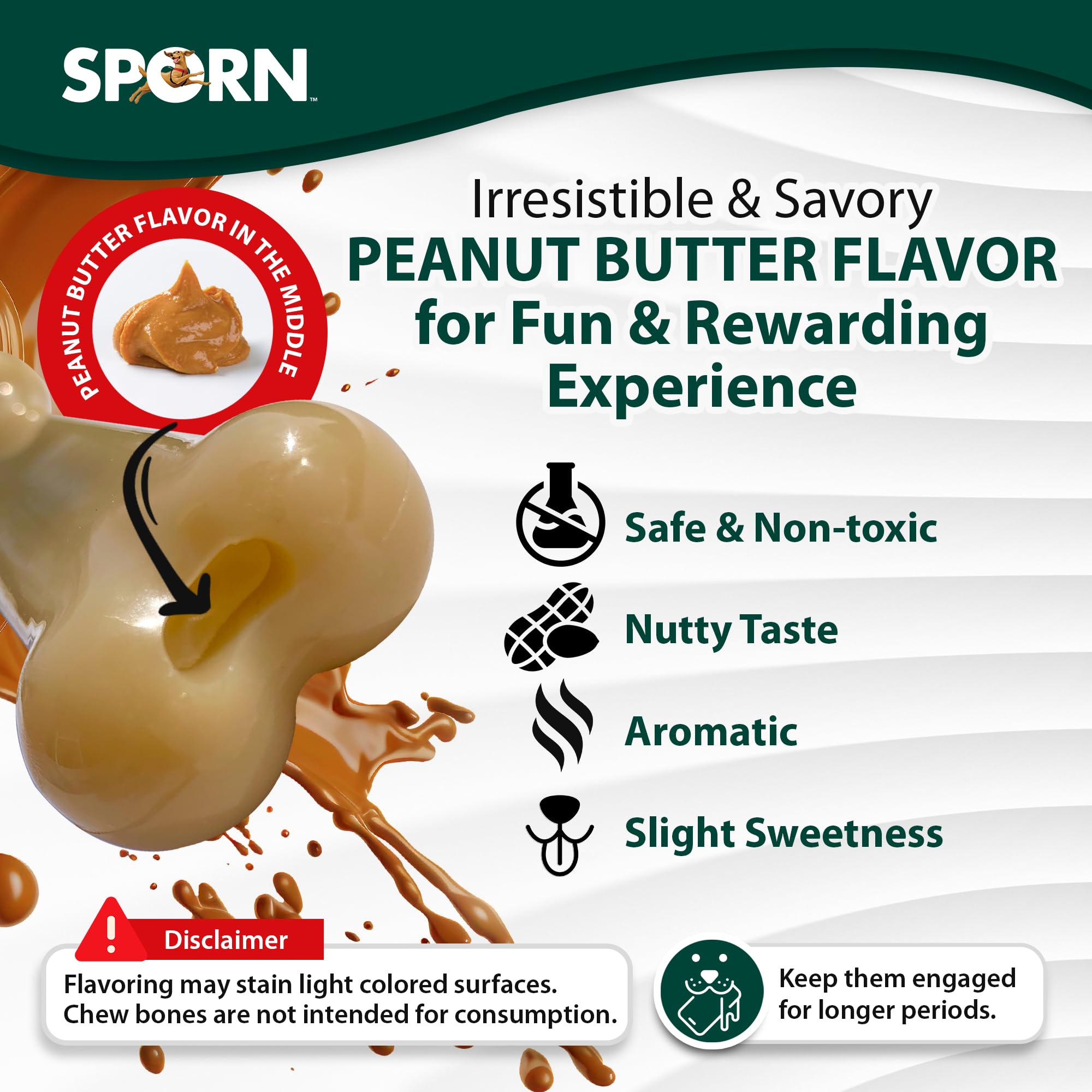 Sporn Marrow Dog Chew Bones for Aggressive Chewers - Peanut Butter Flavor, Gluten-Free & Non-Toxic Extra Large Dog Chew Toys - Perfect for XL Dogs, Long-Lasting Dental Health & Stress Relief - Great for Crate Training, Teething Puppies & Boredom Busters
