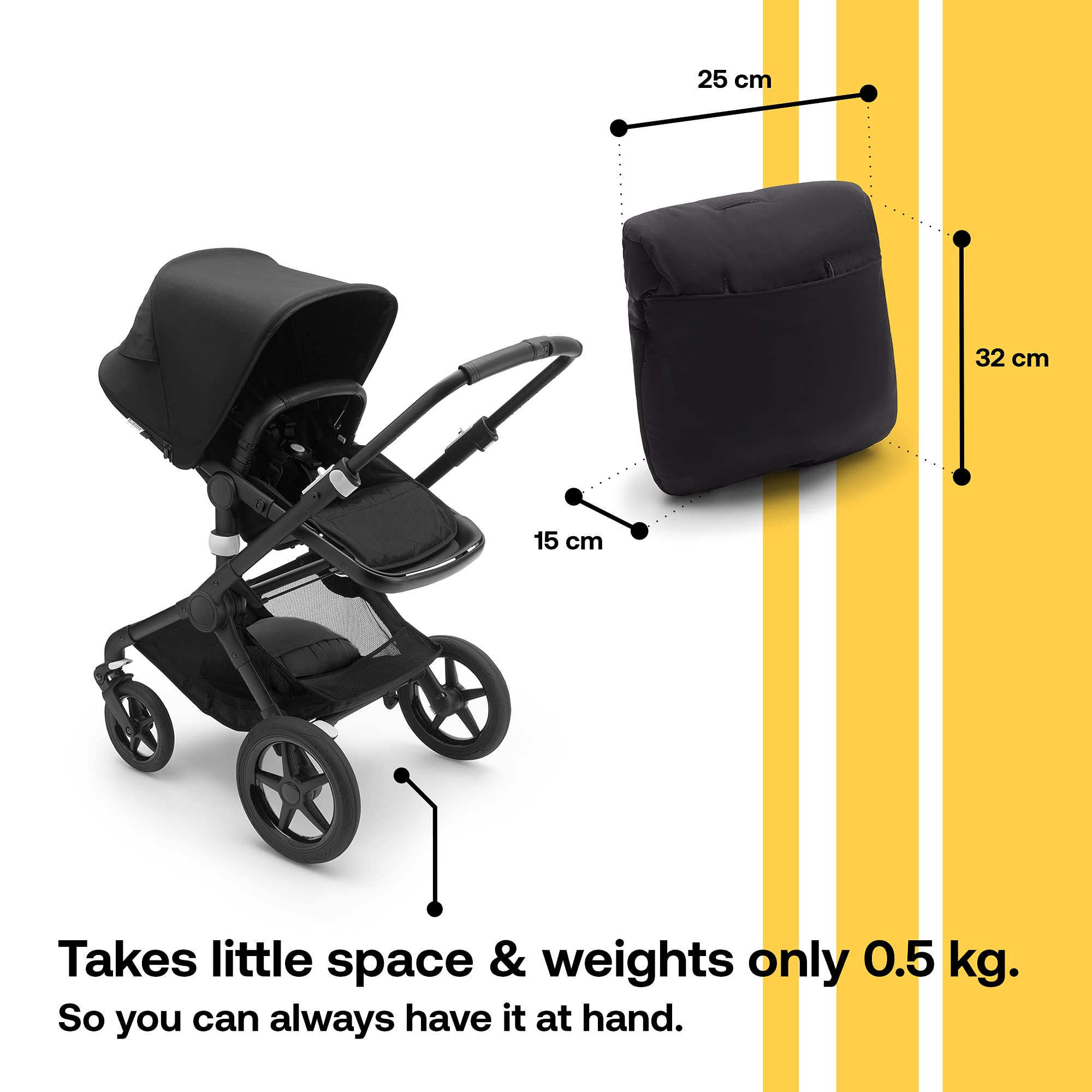 Bugaboo Footmuff - All-Season Weatherproof Stroller Accessory with Removable Climate Control & Reflective Trim - Midnight Black - Perfect for Winter Walks, Baby Stroller Comfort & Outdoor Adventures