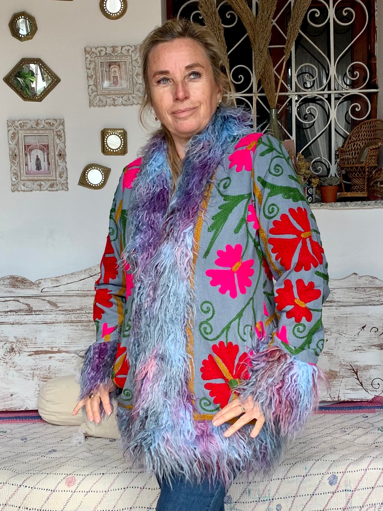Boho Gypsy Ibiza Jacket for Women - Lightweight Embroidered Floral Kimono Cover Up - Perfect for Beach, Festival, and Summer Outfits