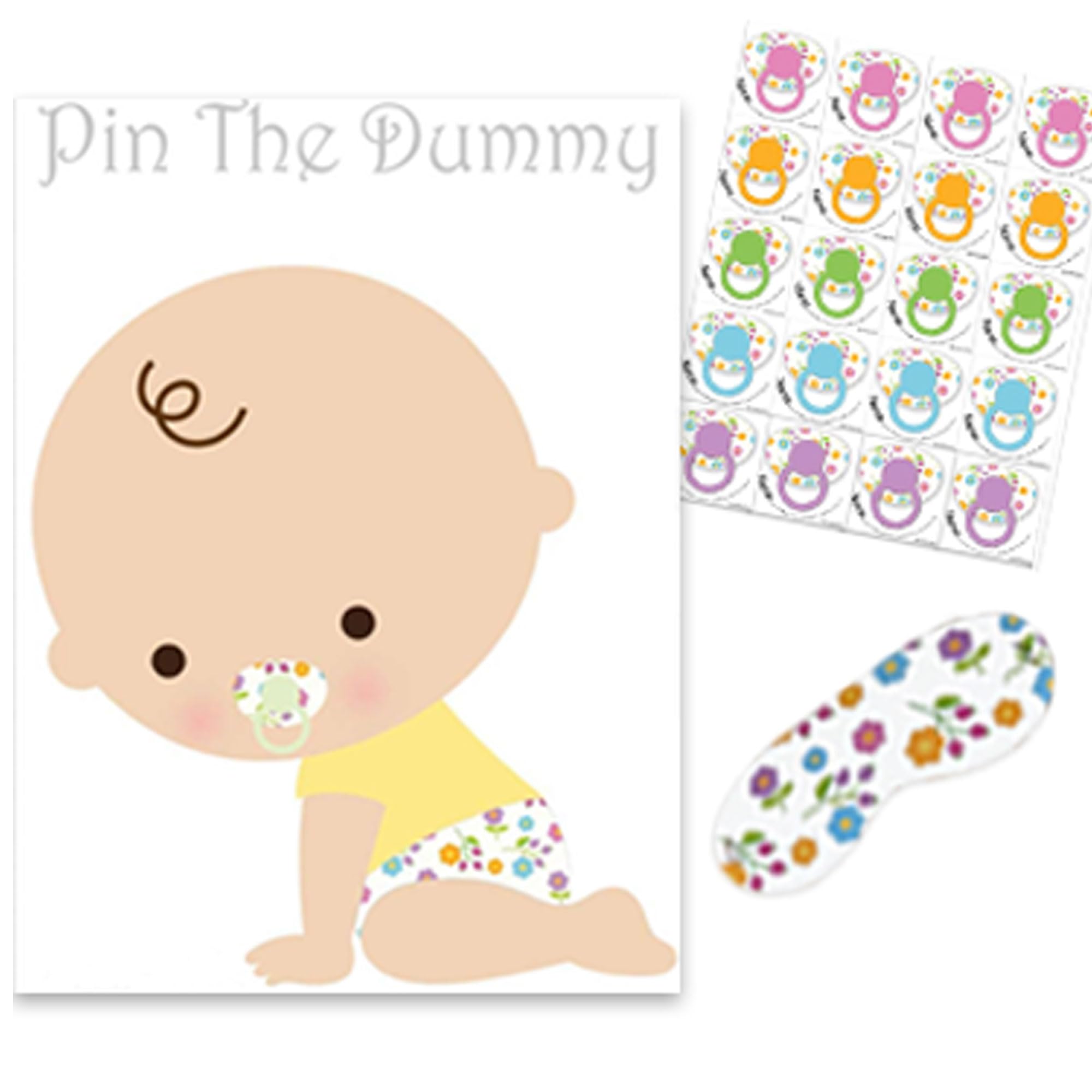 Pin The Dummy On The Baby Game - 35 Players Baby Shower Activity Set with Blindfold, Mask Stickers & A3 Poster for Gender Reveal, Birthday Parties & Family Gatherings