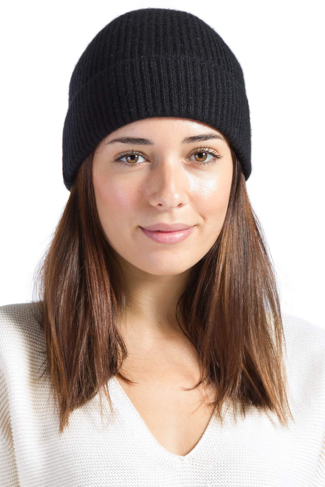 Fishers Finery Women's 100% Cashmere Cuffed Beanie Hat - Soft Winter Warm Knit Cap for Cold Weather, Outdoor Activities & Fashion