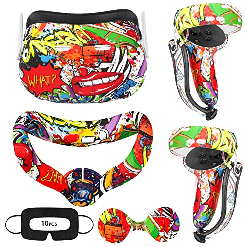 YIZEIJOB VR Protective Silicone Cover Skin Set for Oculus Quest 2/Meta Quest 2 - Anti-Slip, Shockproof Street Graffiti Design - Perfect for Gaming, Fitness VR & Home Entertainment