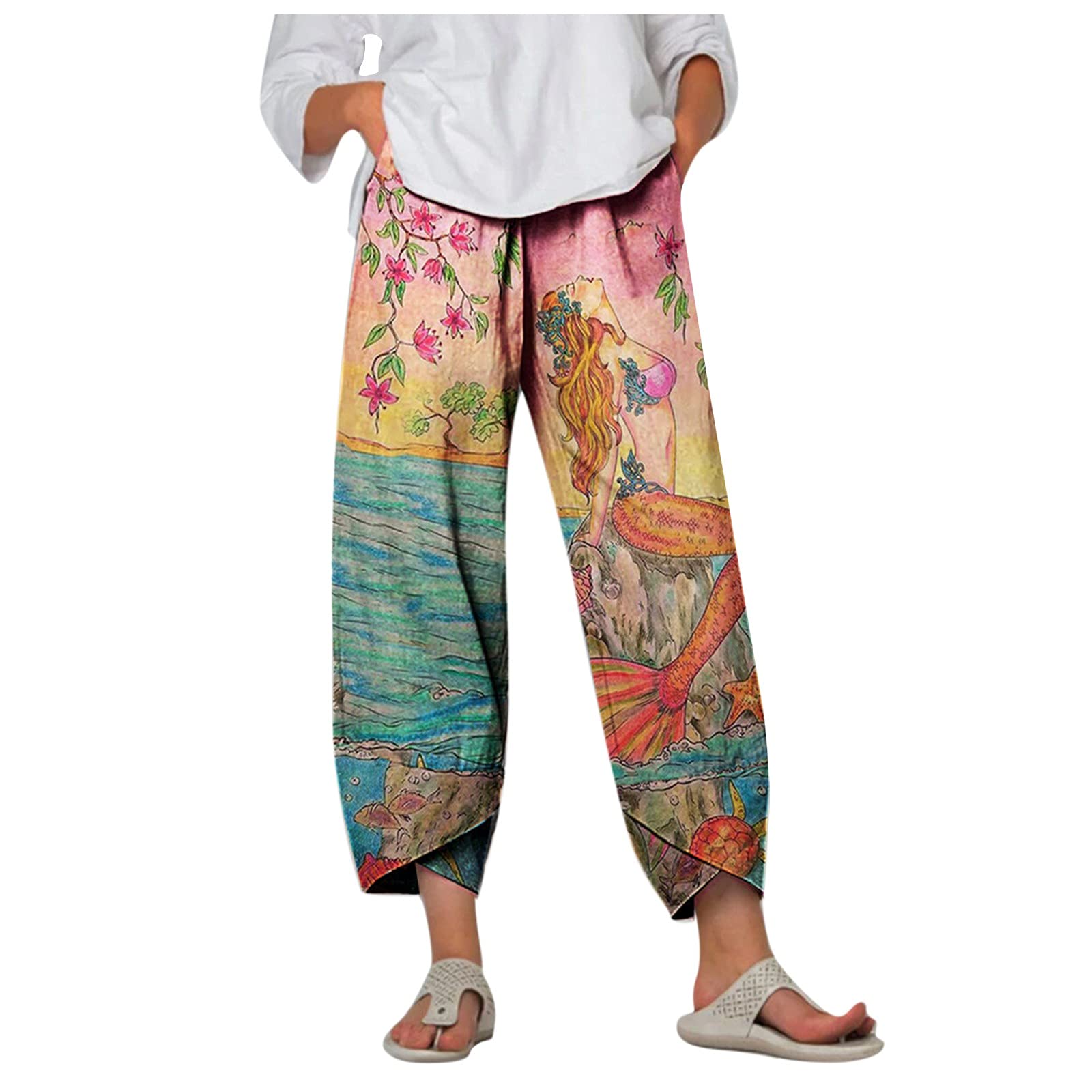 Black Linen Pants for Women - High Waist Casual Pants with Flowy Hem & Belt | Loose Fit Yoga Pants for Summer, Travel & Lounge Wear