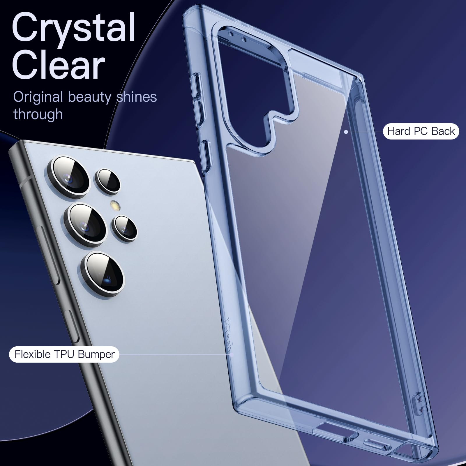 JETech 5-in-1 Protective Case for Samsung Galaxy S24 Ultra 5G - Includes 2 Tempered Glass Screen Protectors & Camera Lens Protector | Shockproof, Non-Yellowing Bumper Phone Cover (Titanium Blue) | Perfect for Outdoor Activities, Work & Travel Protection