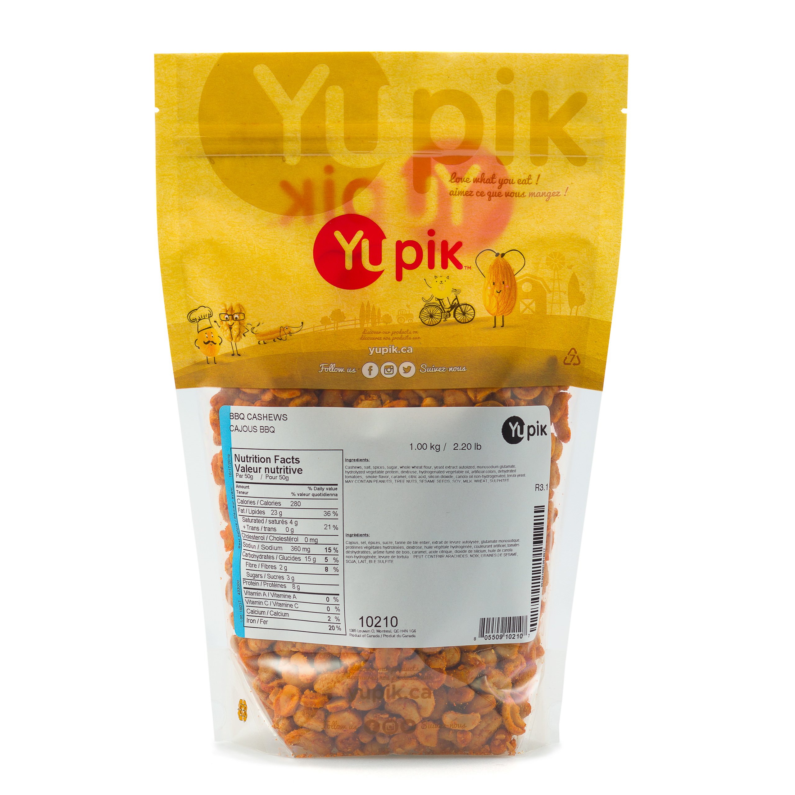 Yupik BBQ Cashews 1kg - Kosher Vegan Roasted Nuts for Snacking & BBQ Parties