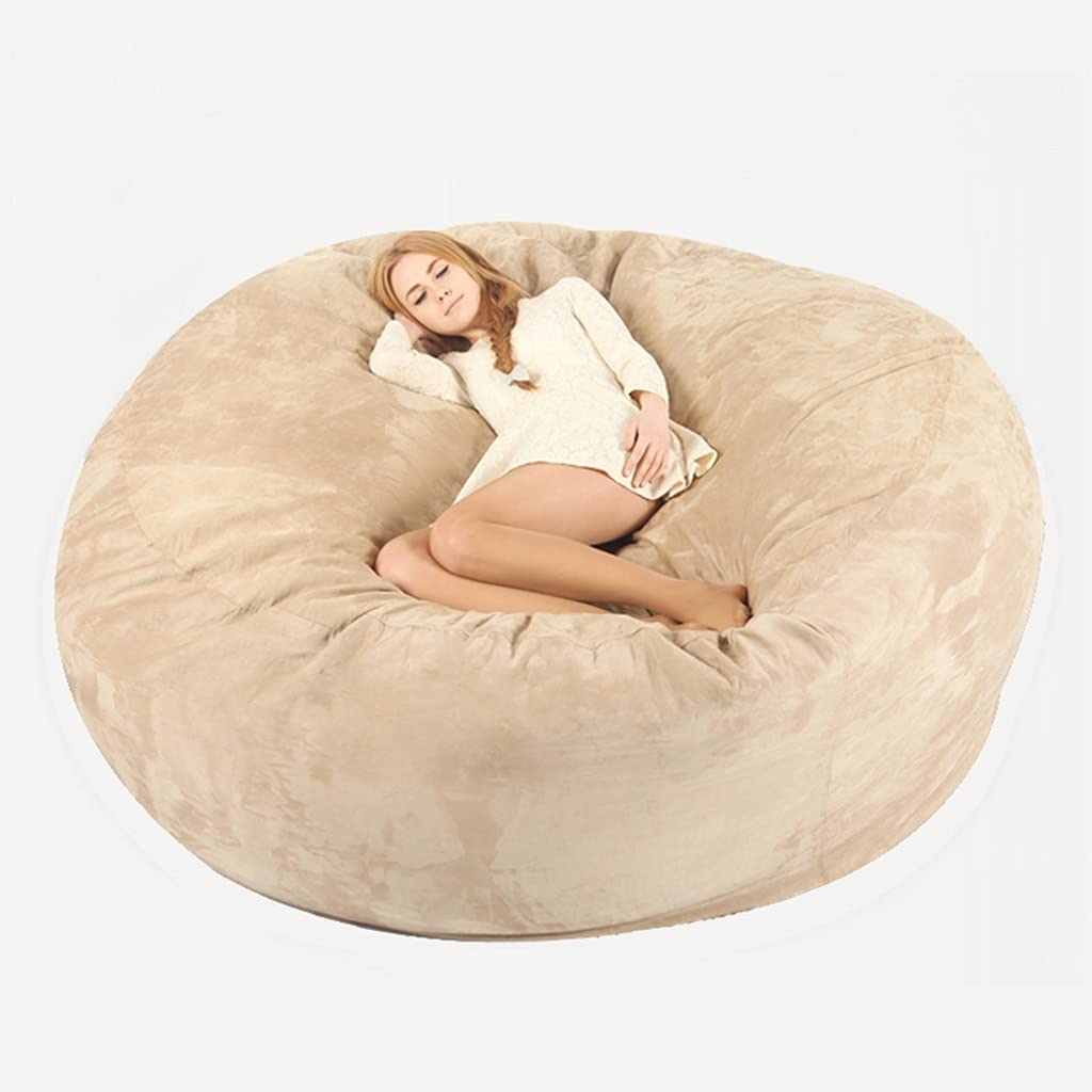 7ft Giant Fur Bean Bag Chair Cover - Ultra Soft Fluffy Portable Lounger for Living Room, Bedroom, Dorm | No Filler Included | Beige Color | Perfect for Relaxing, Gaming & Movie Nights | Ideal for Cozy Home Decor, Teen Hangouts and Small Space Living