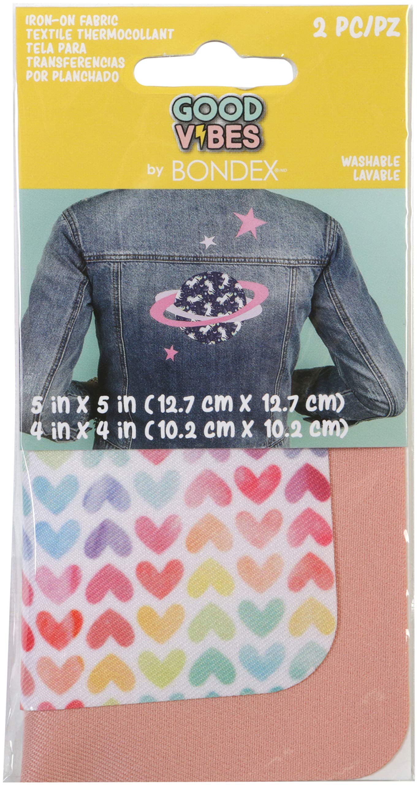 Bondex Good Vibes Iron-On Patches - 2 Pack Heart Design for DIY Clothing & Accessories | Perfect for Jackets, Jeans, Bags & DIY Crafts
