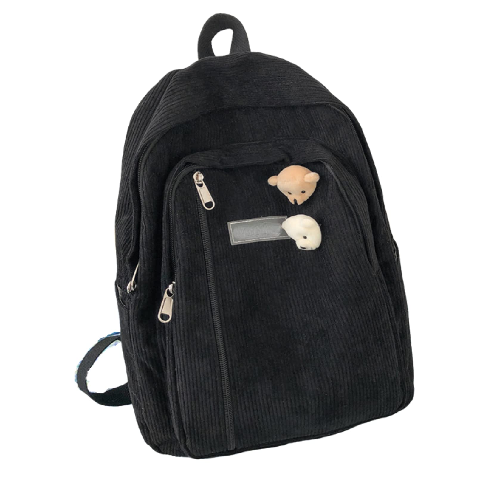 Cute Corduroy Backpack for Women & Girls - Kawaii Aesthetic School Bookbag, Stylish Casual Daypack for Teens, College Students - Perfect for School, Travel, Work & Everyday Use (Black)