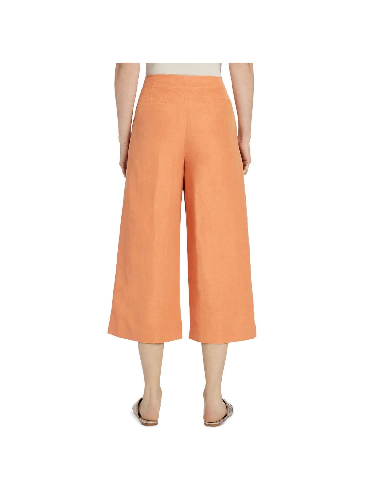 Women's High Waist Wide Leg Capri Pants with Zipper Pockets - Orange - Comfortable Stretch Casual Pants for Work, Travel & Summer Outfits