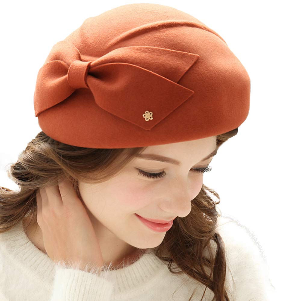FADVES Women's Wool Felt French Beret Hat with Bow - Classic Bowler & Artist Cap for Women | Perfect for Winter Fashion, Outdoor Activities & Artistic Occasions