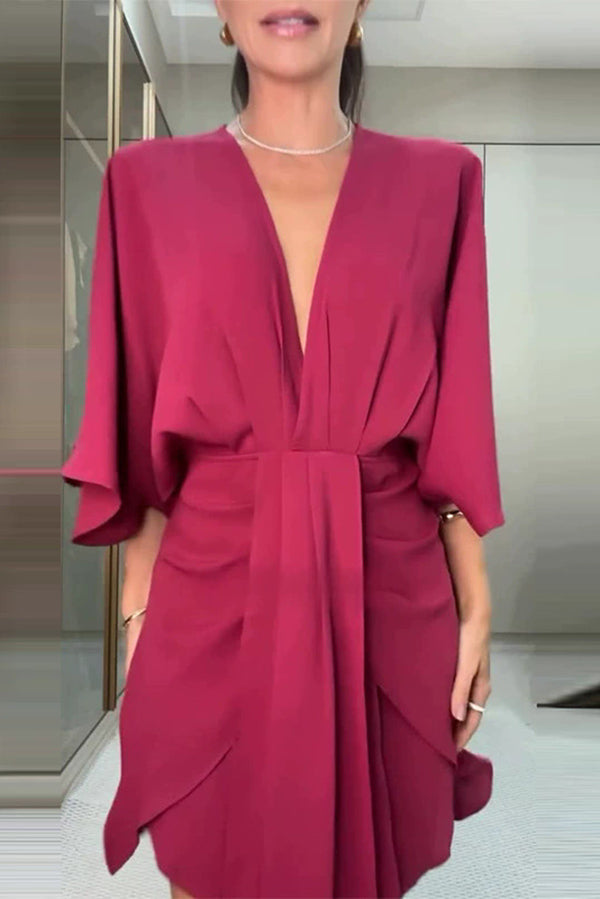 Stylish Solid Color V-Neck Half Sleeve Casual Mini Dress for Women | Summer Fashion, Beach Wear & Party Outfit