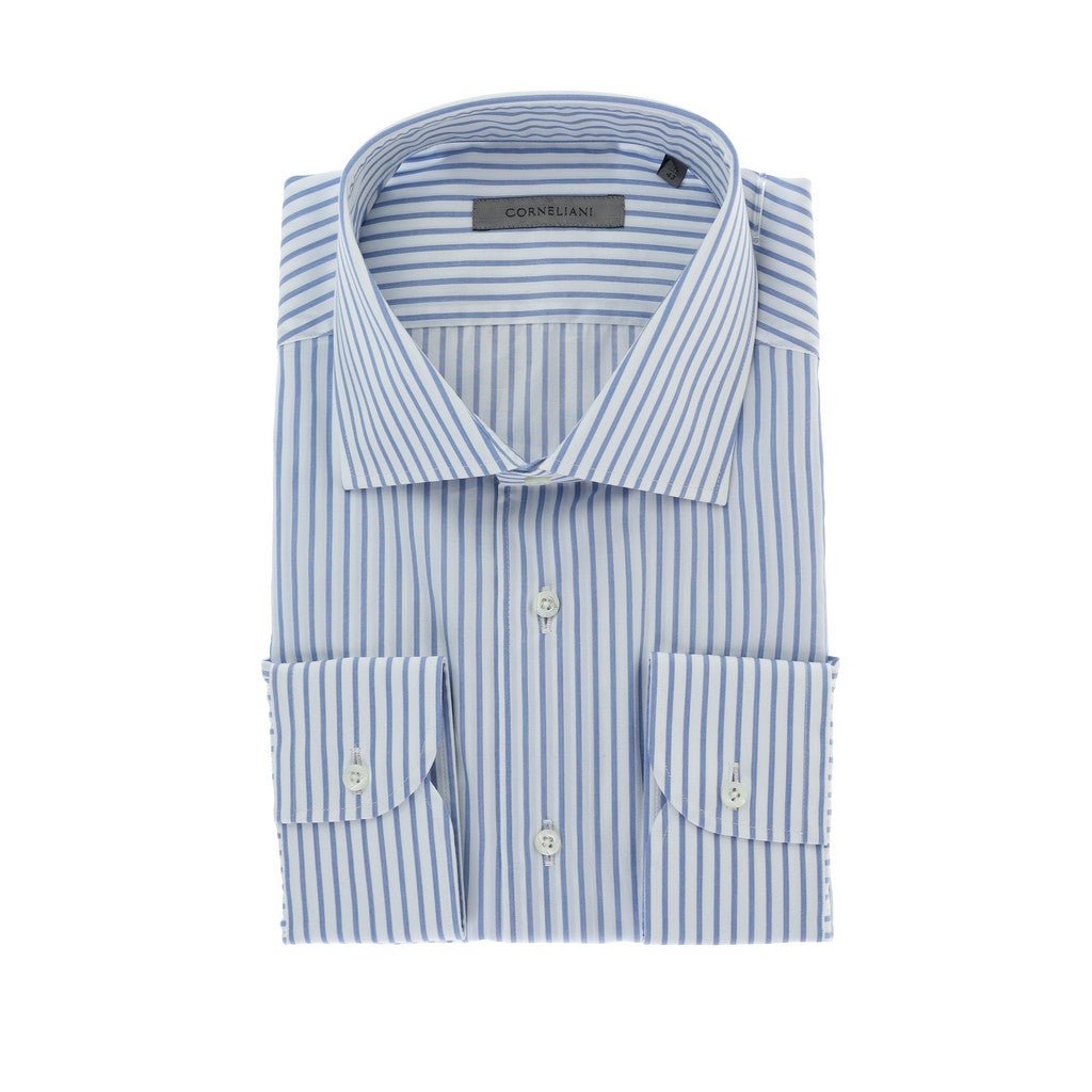 Premium CORNELIANI Striped Tailored Fit Single Cuff Dress Shirt for Men - White | Formal Office Wear & Business Attire for Professional Occasions