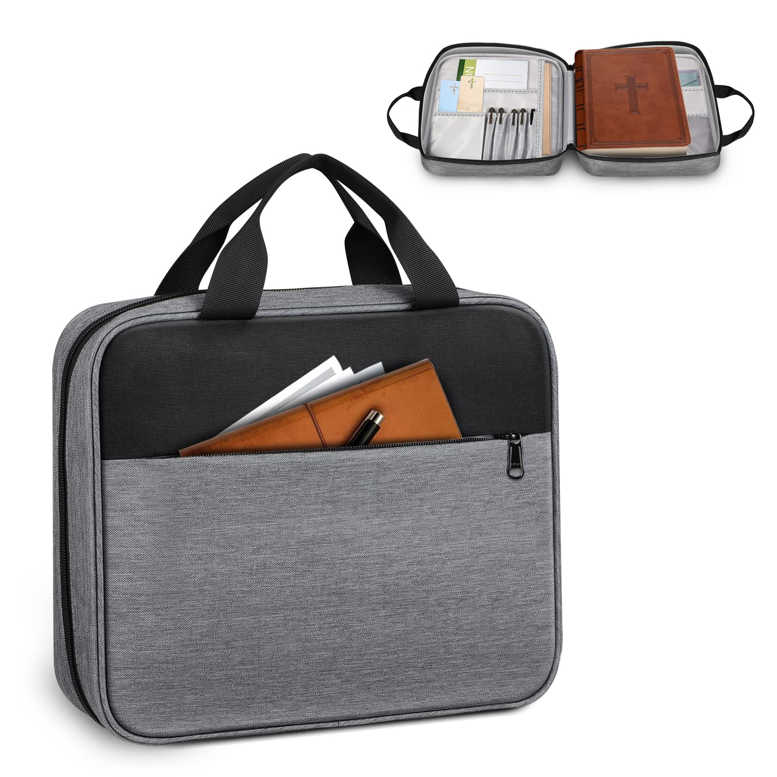 FINPAC Extra Large Bible Cover with Handle & Zippered Pocket - Durable Protective Book Case Church Bag for Men & Women - Perfect Religious Gift (Gray) - Ideal for Church Services, Bible Study & Travel