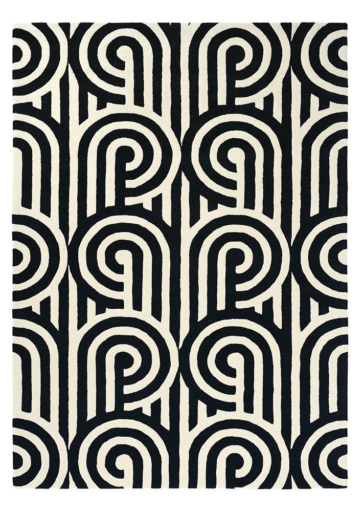 Florence Broadhurst Turnabouts BLACK Rug - Vintage Inspired Area Rug for Living Room, Bedroom & Office Decor