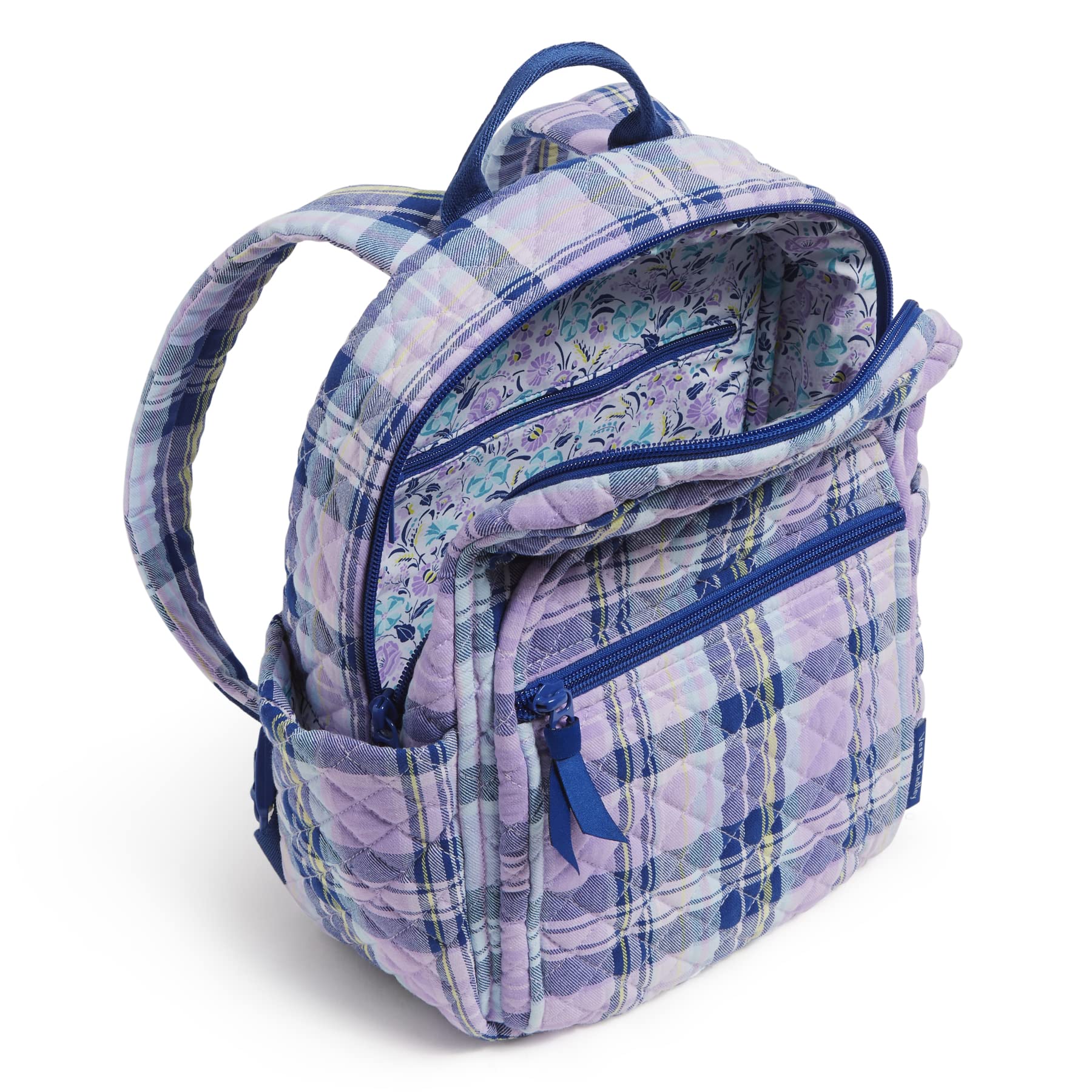 Vera Bradley Women's Small Cotton Backpack - Lightweight & Eco-Friendly Recycled Cotton, Amethyst Plaid Design, Perfect for Travel, Work & School (One Size)