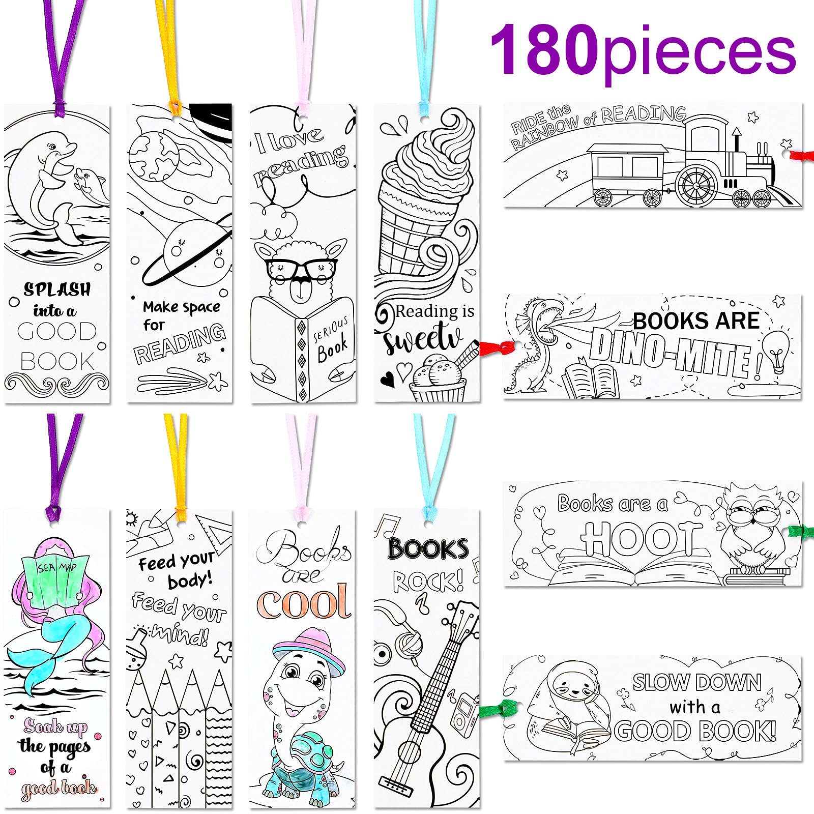 DIY Coloring Bookmarks Kit - 180 Double-Sided Patterned Bookmarks for Kids & Adults | Creative Art Activity, Reading Accessories, Classroom Craft, Party Favors, Relaxation Gift Idea