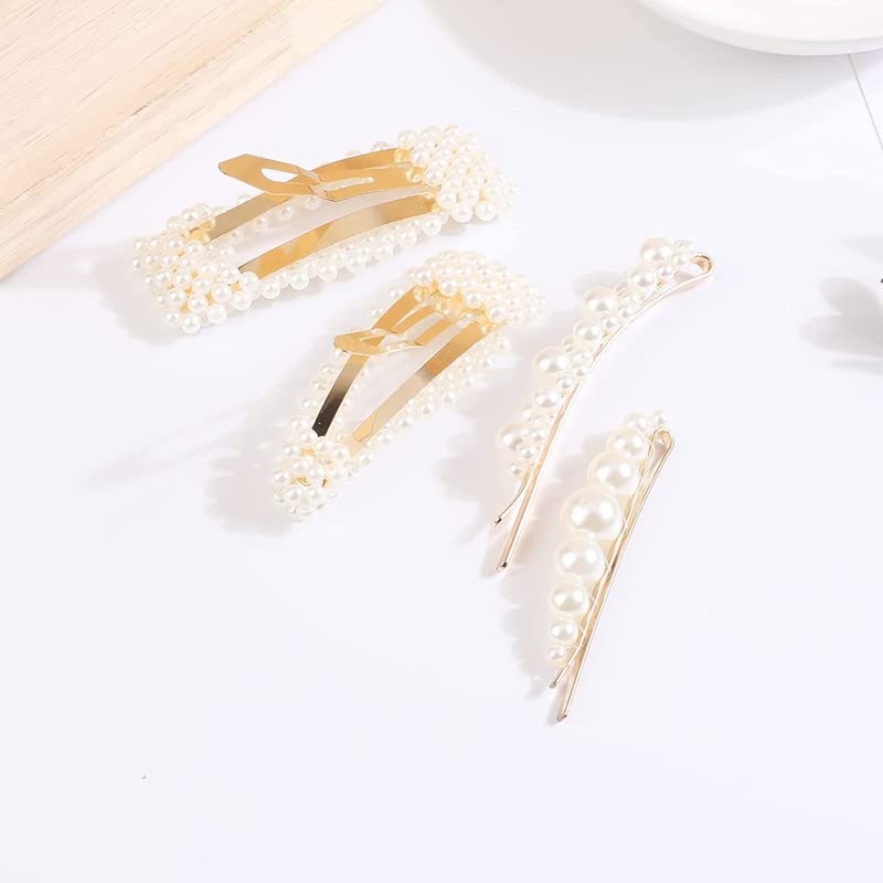 FAMEZA 8-Piece Pearl Hair Clips Set for Women & Girls - Elegant Handmade Hair Barrettes, Snap Clips & Hair Accessories - Perfect for Weddings, Parties & Everyday Wear (Pearl Hairpins Set)