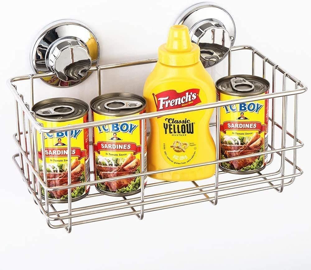 SANNO Heavy Duty Suction Cup Shower Caddy - Rustproof Bathroom Organizer with Deep Storage Basket for Shampoo, Soap & Toiletries - Perfect for Small Bathrooms, Apartments & Dorm Showers