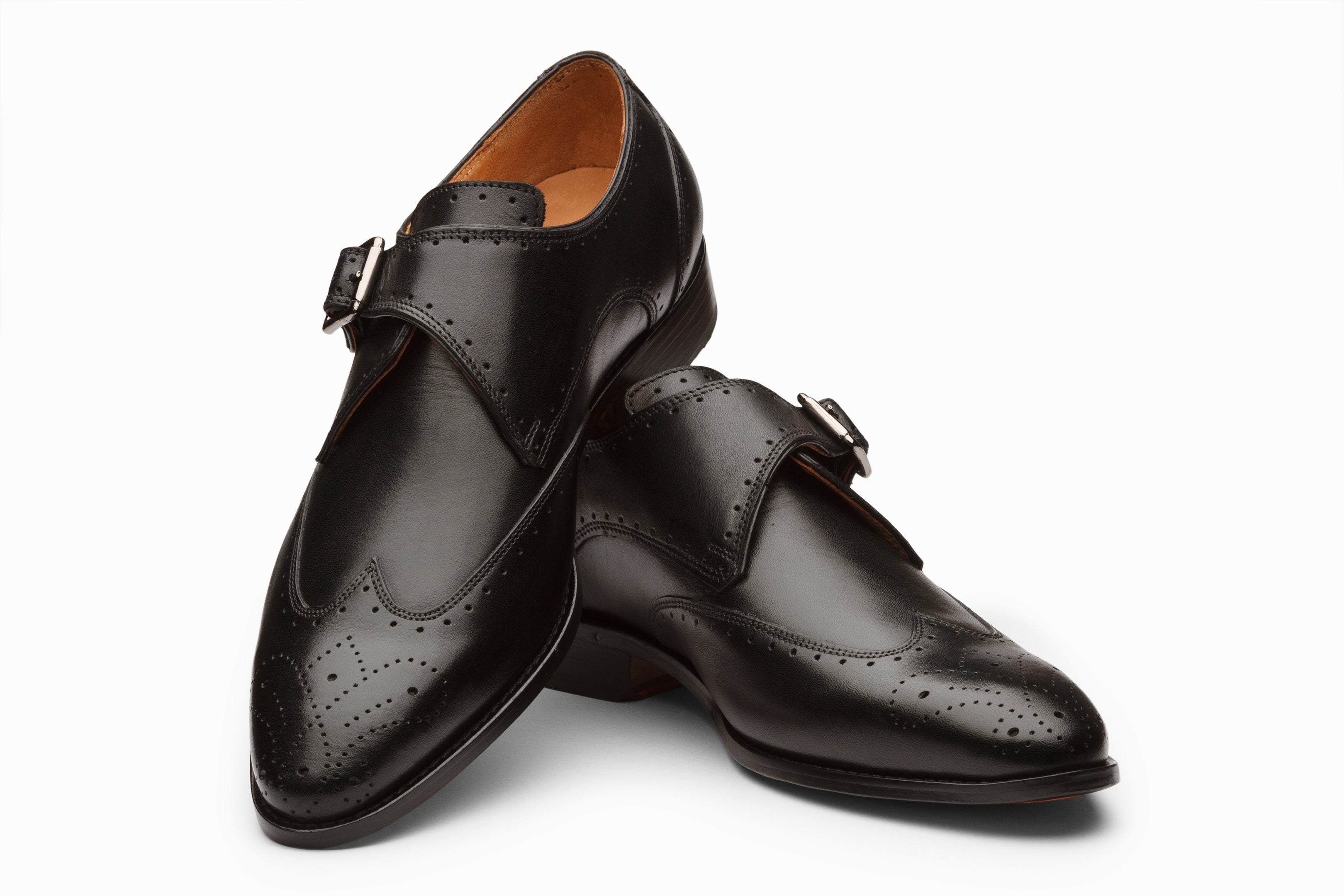 Stylish Black Brogue Monk Strap Dress Shoes for Men - Perfect for Business, Formal Events & Office Wear