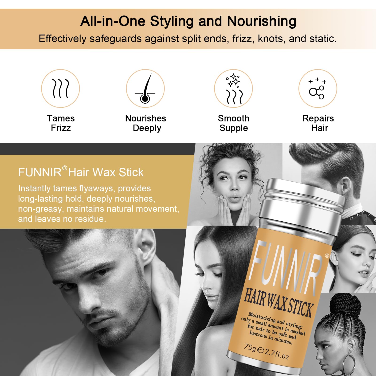 Hair Wax Stick (3 Pack) - Strong Hold Styling Wax for Slick, Frizzy Hair & Edge Control - Perfect for Kids, Women & Men - Great for Bun Maker, Ponytails & Everyday Hairstyles