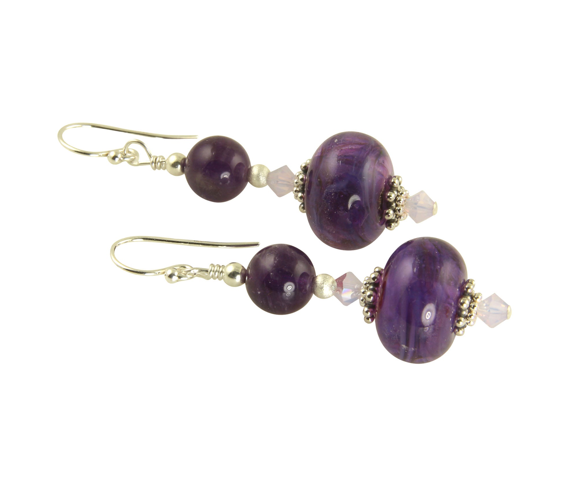 Handmade Purple Violet Lampwork Glass Bead Earrings for Women - Boho Chic Dangle Earrings for Party, Wedding & Everyday Wear