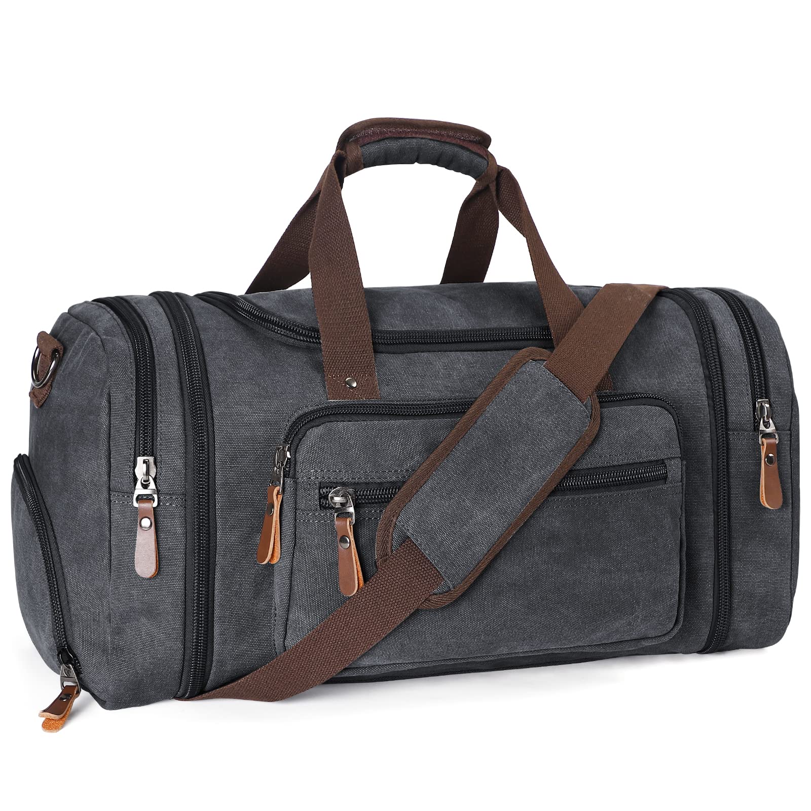 Men's Canvas Duffle Bag with Shoe Compartment - 45L & 55L Weekender Overnight Travel Tote - Perfect for Gym, Business Trips and Father's Day Gifts (Black)