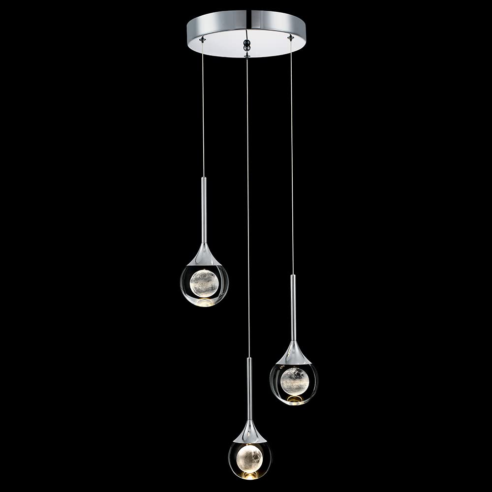 Modern Dimmable 3-Light Cluster Crystal Pendant Lighting Fixture - Chrome Finish for Kitchen Island, Bedroom, Living Room, Dining Room & Bar | Perfect for Ambient Lighting and Home Decor
