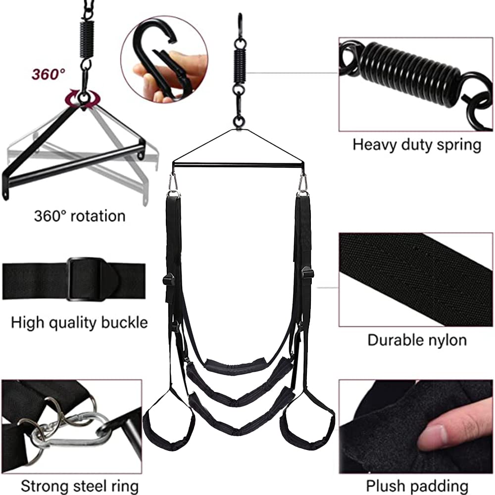 360 Degree Adjustable Ceiling Sex Swing for Couples - Heavy Duty 800LBS Capacity with Soft Straps - Adult Bondage Restraint Set for Bedroom, BDSM, Yoga & Spice Up Your Sex Life - Perfect for Home Use & Indoor Play