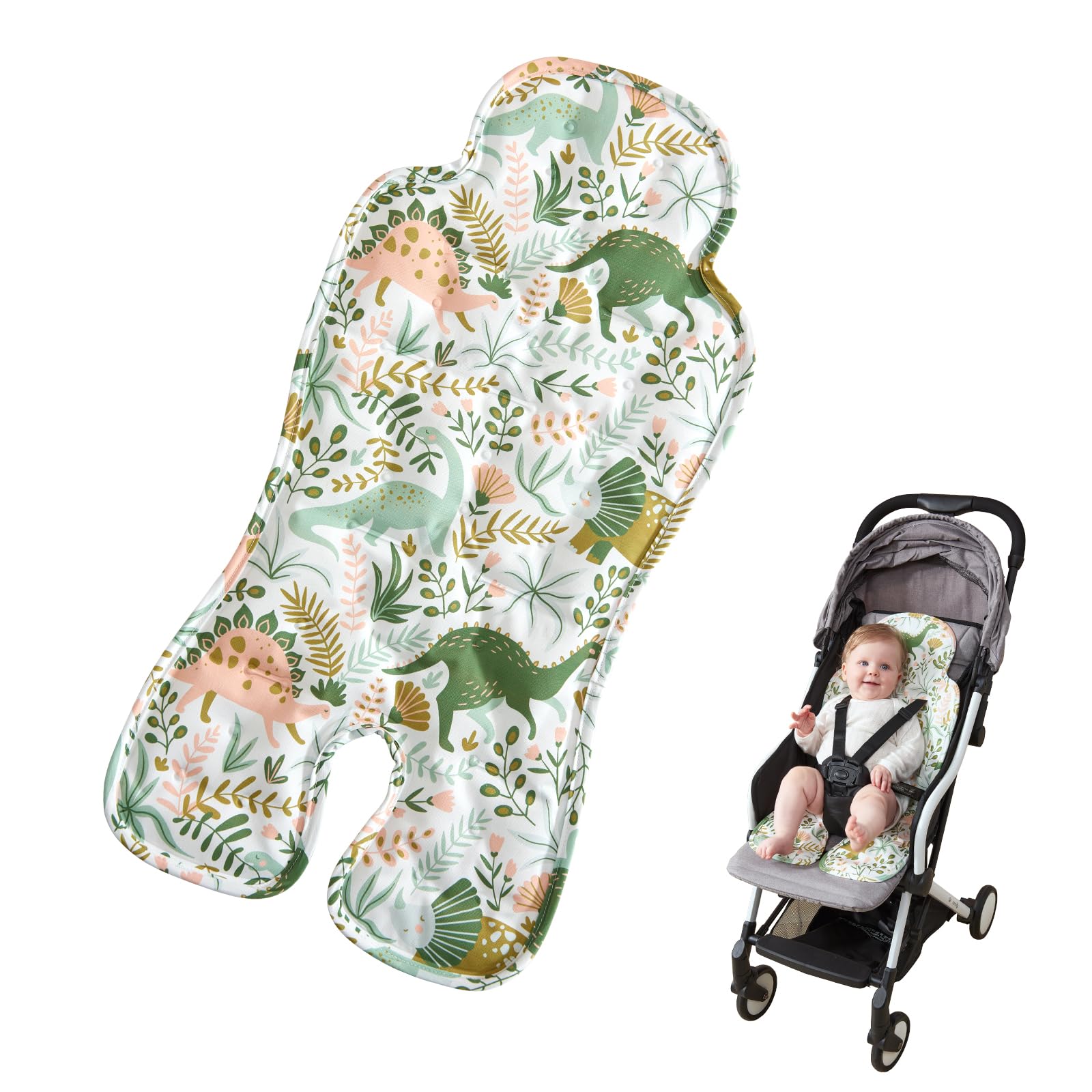 Double-Sided Cooling Pad for Baby Stroller & Car Seat - Breathable Gel Cooler Pad for Infant Chair, Child Safety Seat (Dinosaur Design) - Keep Baby Cool in Summer Outings & Car Rides