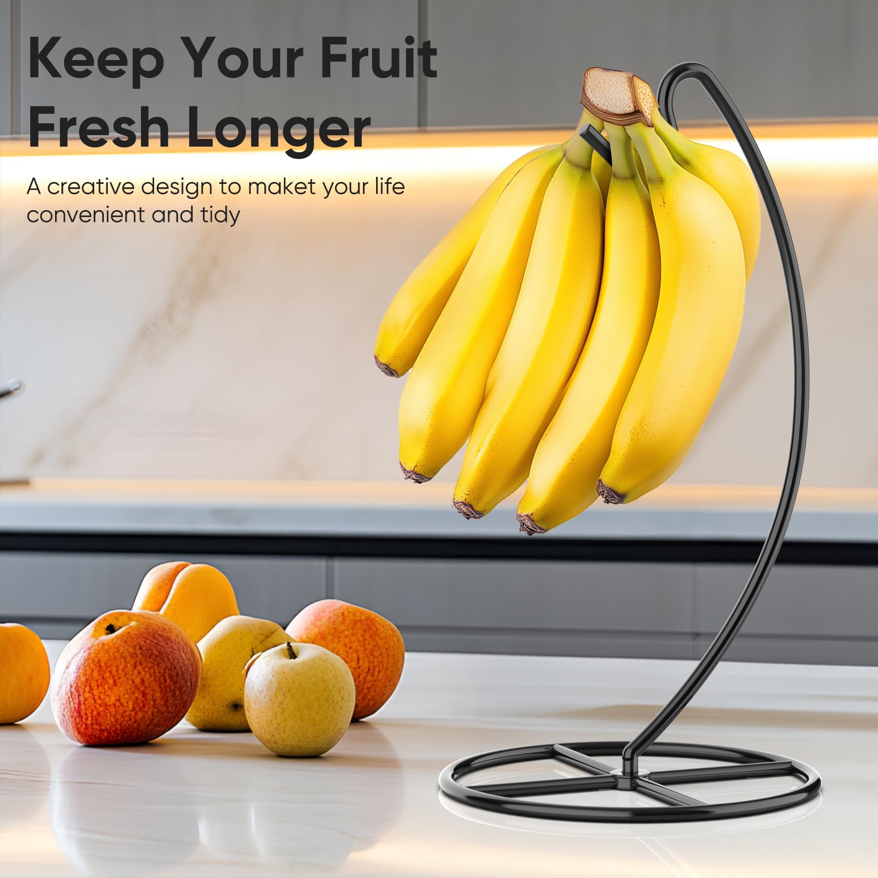 2 Pack Heavy Duty Banana Hanger Stand - Metal Banana Tree Holder & Grape Rack for Kitchen Countertop - Supports Up to 15lbs - Space Saving Fruit Storage Solution (Black) - Perfect for Organizing Bananas, Grapes & Fruits in Home Kitchens, Cafes & Restaurants