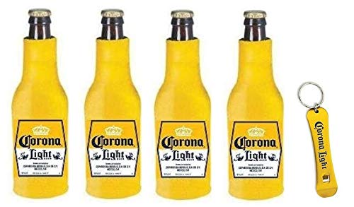 Corona Light Beer Bottle Cooler Holder Set of 4 with Opener - Insulated Sleeves for Bottles, Perfect for Beach Parties, BBQs & Outdoor Events
