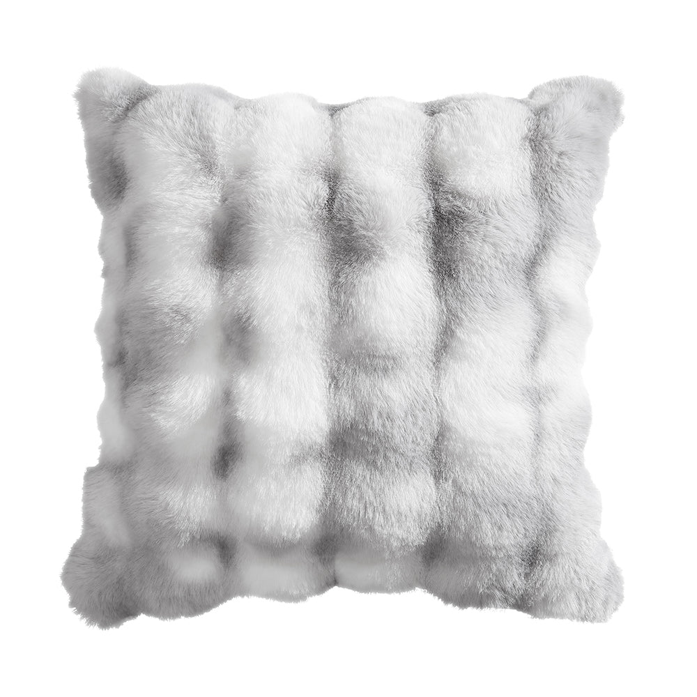 Luxury Faux Rabbit Fur Silver Throw Pillow by Logan & Mason - Soft Plush Decorative Cushion for Sofa, Bed, Living Room & Home Decor