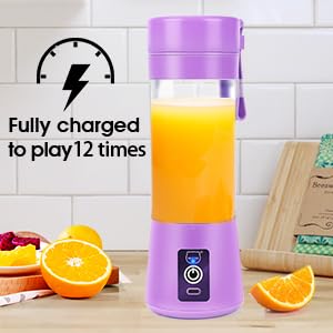 Portable USB Rechargeable Mini Blender for Smoothies & Juices - 350ml Personal Fruit Blender with 6 Blades - Perfect for Gym, Office, Travel & Home Use (Purple)