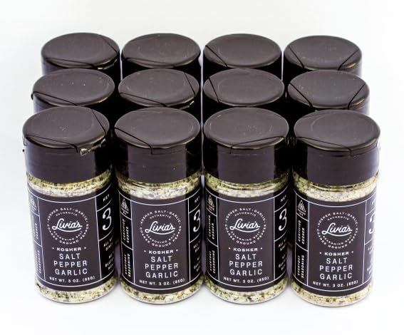 Livia's Award-Winning All-Natural Salt, Pepper & Garlic Seasoning Blend | Kosher, Gluten-Free, Non-GMO SPG Rub | BBQ & Meat Seasoning | 12-Pack (3 Oz Bottles) | Perfect for Grilling, Roasting, Baking & Gift Giving | Party Favors & Gourmet Cooking Essential