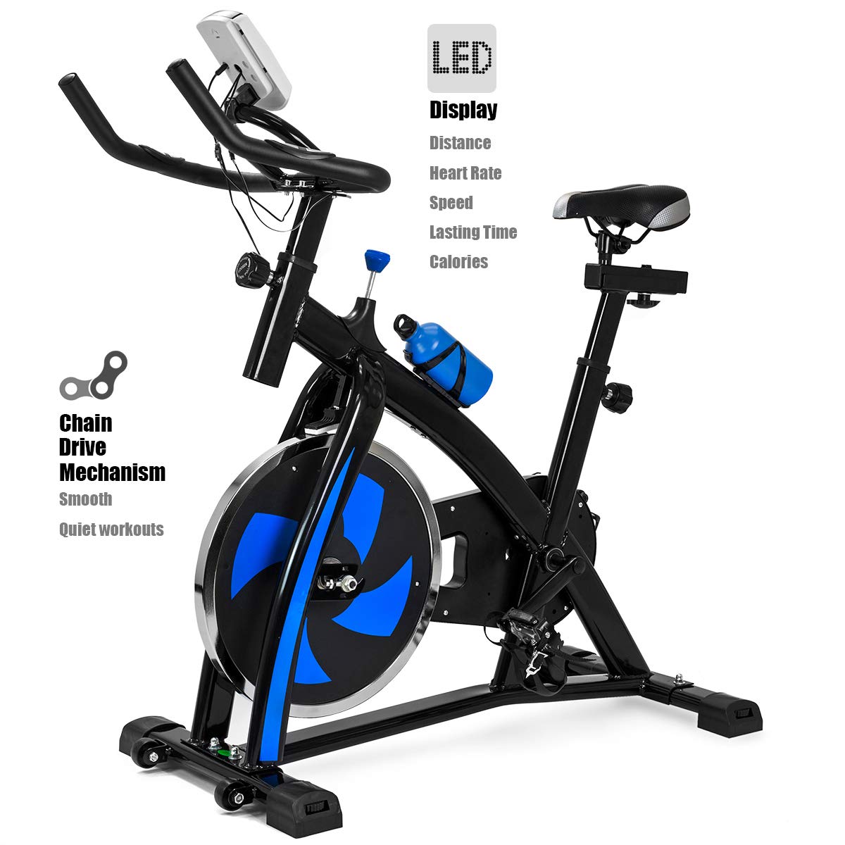XtremepowerUS Indoor Cycling Bike with 22lbs Flywheel - LED Display Stationary Exercise Bike for Home Gym, Cardio & Fitness Training - Perfect for Weight Loss & Full Body Workout