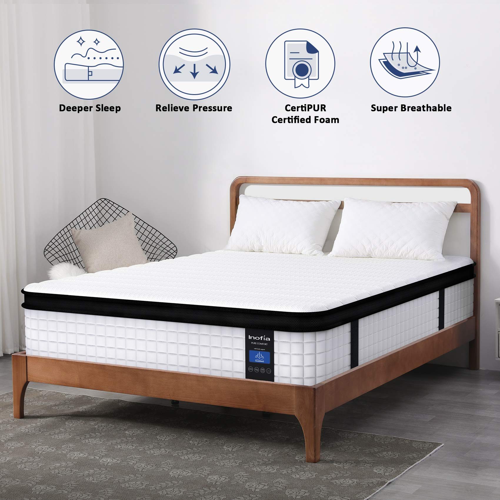 Inofia 12 Inch Full Size Hybrid Mattress - Medium Firm Innerspring & Foam Mattress in a Box for Back Support & Pressure Relief - Perfect for Guest Rooms, Dorms & Small Bedrooms