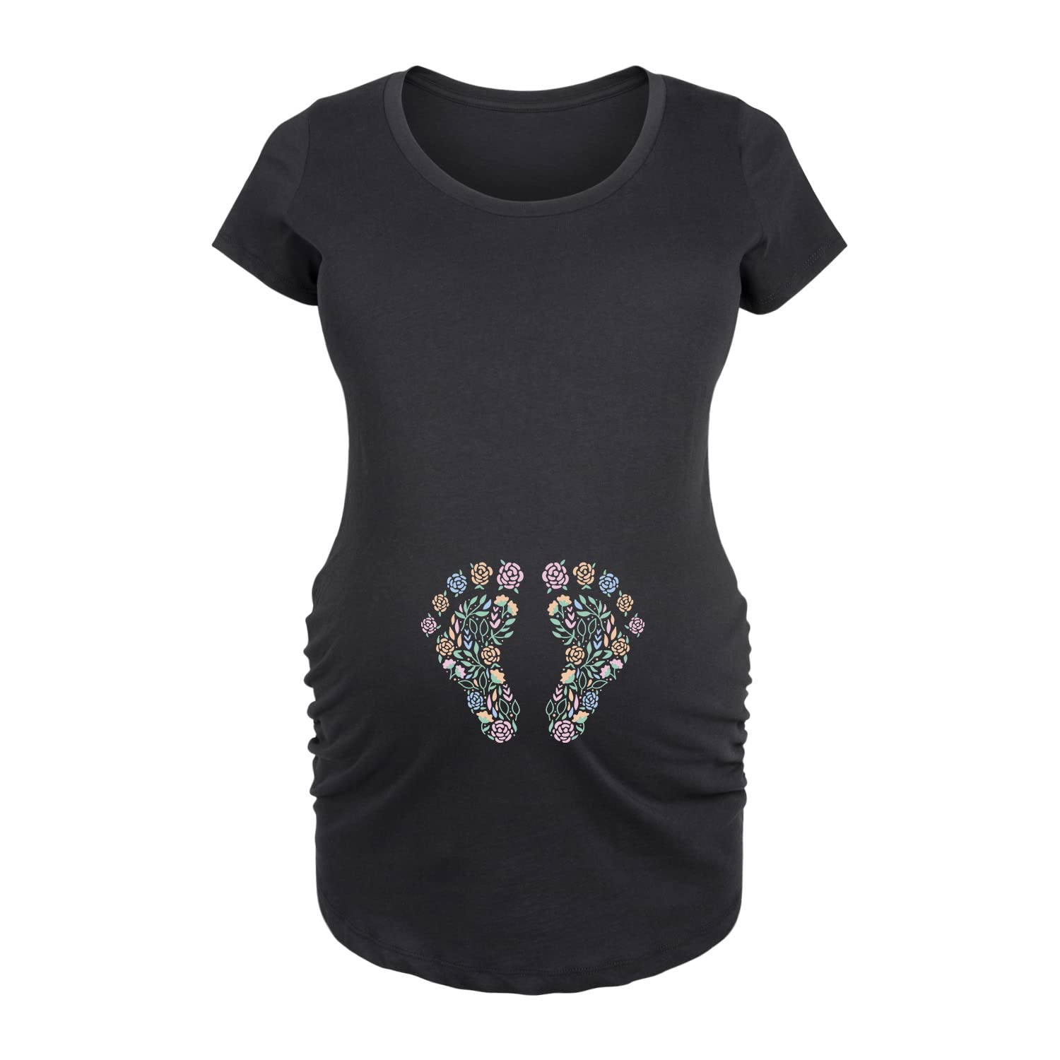 Bloom Maternity Floral Print Maternity Scoop Neck T-Shirt - Soft Pregnancy Top for Casual Wear & Maternity Photos