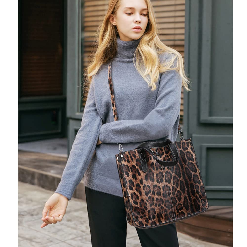 Downupdown Women's Animal Print Leather Shoulder Bag & Purse Set - Stylish Satchel & Tote Handbag for Work, Office & Daily Use (2Pcs)